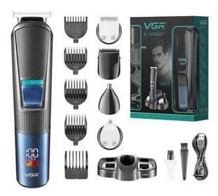 Набір для стрижки VGR V-108 10в1 Professional для догляду за волоссям, бородою, триммер для носа, 9 насадок V-108 фото