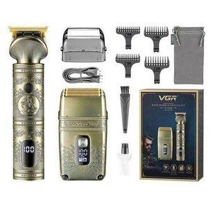 Чоловічий набір VGR V-649, машинка для стрижки + бритва шейвер, Professional, 4 насадки, LED display 649 фото