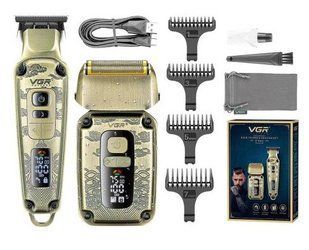 Чоловічий набір VGR V-641 Professional, машинка для стрижки + бритва шейвер, 4 насадки, LED display 641 фото