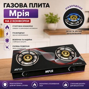 Газова плита &laquo;Мрія&raquo; на дві конфорки, п'єзопідпал, скляна поверхня 6547882 фото