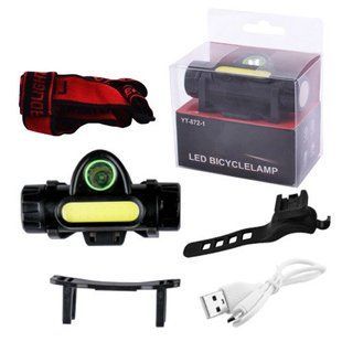 Велоліхтар 872-XPE+COB, ЗП micro USB, вбудований акумулятор, димер, магніт 872 фото