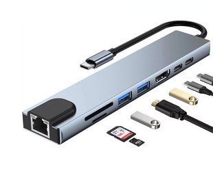 Хаб розгалужувач для MacBook Type-C на 8-Port USB TypeC 3.0 Mini Hub SD, TF, RJ 45 1869272257 фото