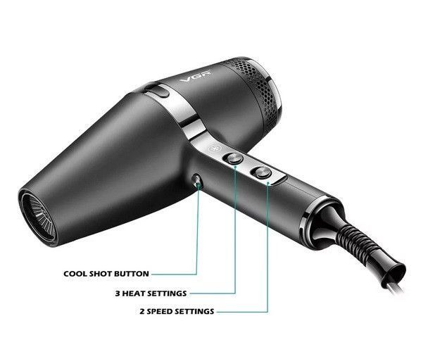 Фен для волосся VGR V-451 Professional (2200 Вт, іонізація, турбо режим, 3 насадки, 2 швидкості) 451 фото