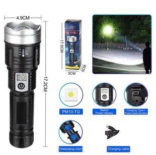 Ліхтар PLD-008 (білий світлодіод PM10-TG, Li-Ion акумулятор, power bank, індикація заряду, ЗУ Type-C, zoom) 8 фото