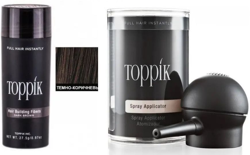 Загусник для волосся Toppik (Medium Brown) Середньо-коричневий + Насадка-розпилювач Toppik 1818978291 фото