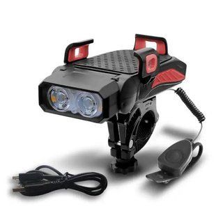 Велофара з сигналом та тримачем телефону LY-25-2T6, waterproof, ЗУ microUSB, Li-Ion 25-2 фото